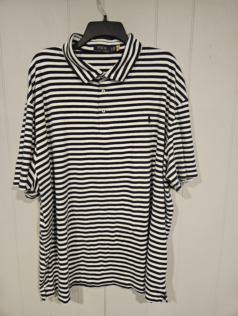Polo Ralph Lauren Shirt Men’s 4XB Navy Blue & White Striped Short Sleeve Cotton